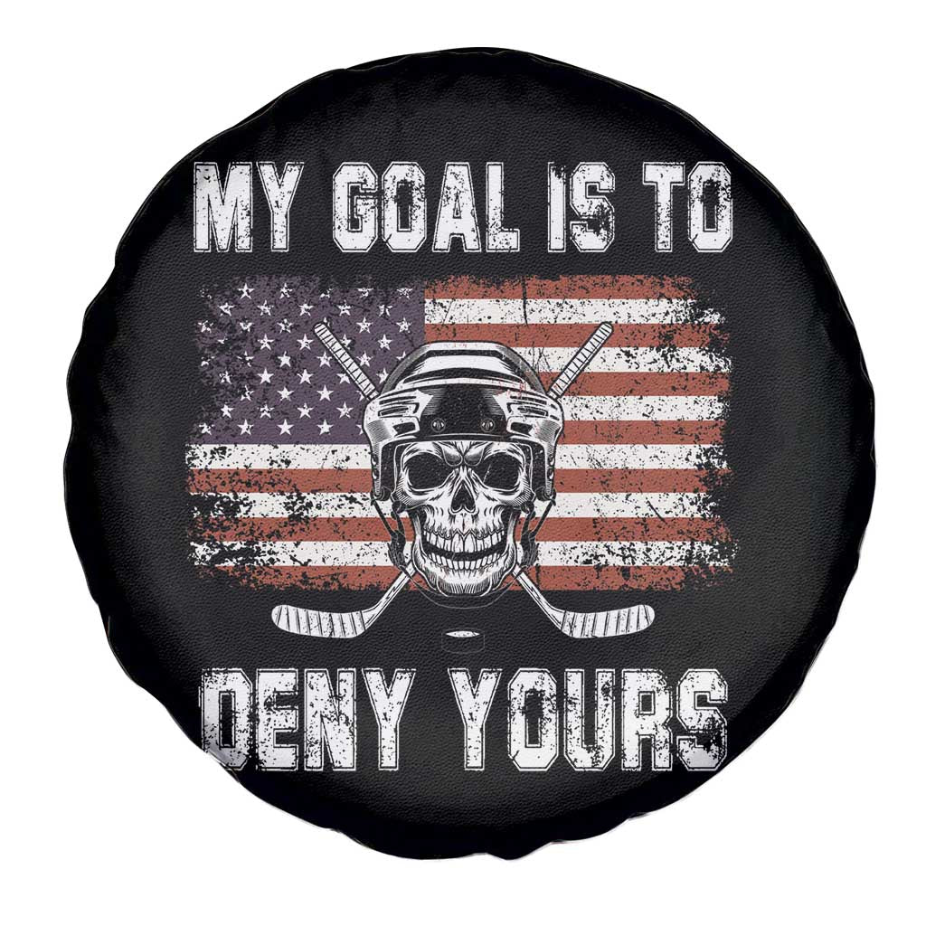 USA Flag Hockey Skull Spare Tire Cover My Goal Is To Deny Yours