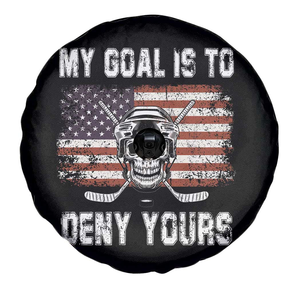 USA Flag Hockey Skull Spare Tire Cover My Goal Is To Deny Yours