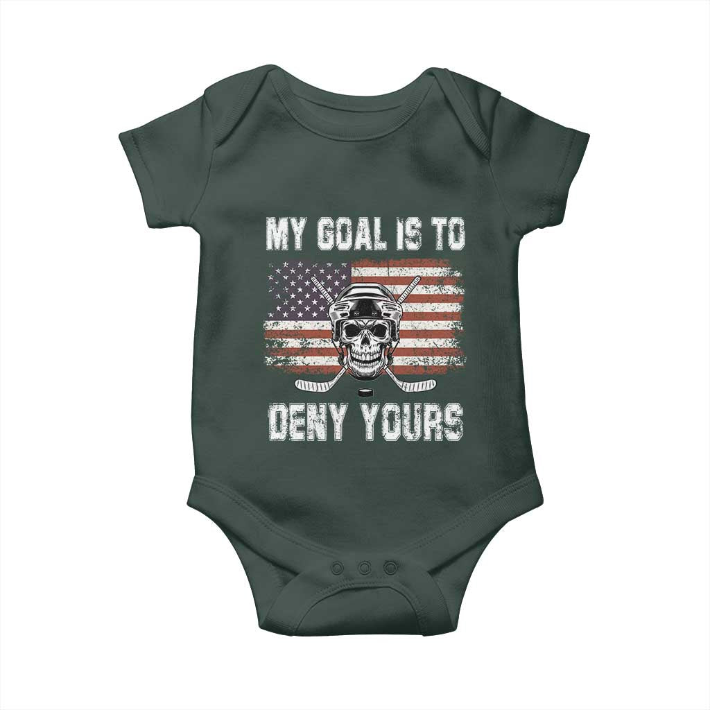 USA Flag Hockey Skull Baby Onesie My Goal Is To Deny Yours