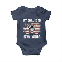 USA Flag Hockey Skull Baby Onesie My Goal Is To Deny Yours