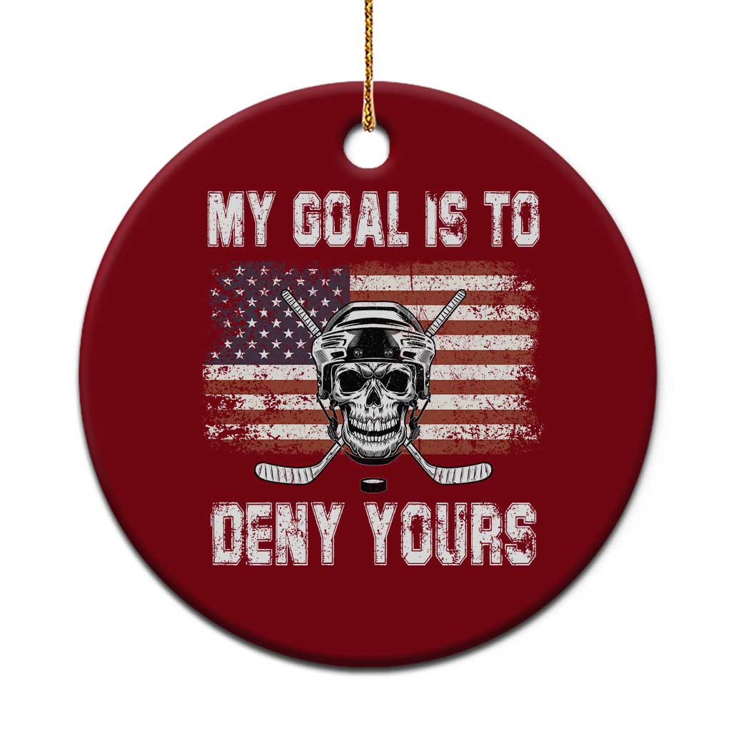 USA Flag Hockey Skull Ceramic Ornament My Goal Is To Deny Yours - Wonder Print Shop