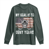 USA Flag Hockey Skull Long Sleeve Shirt My Goal Is To Deny Yours
