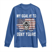 USA Flag Hockey Skull Long Sleeve Shirt My Goal Is To Deny Yours