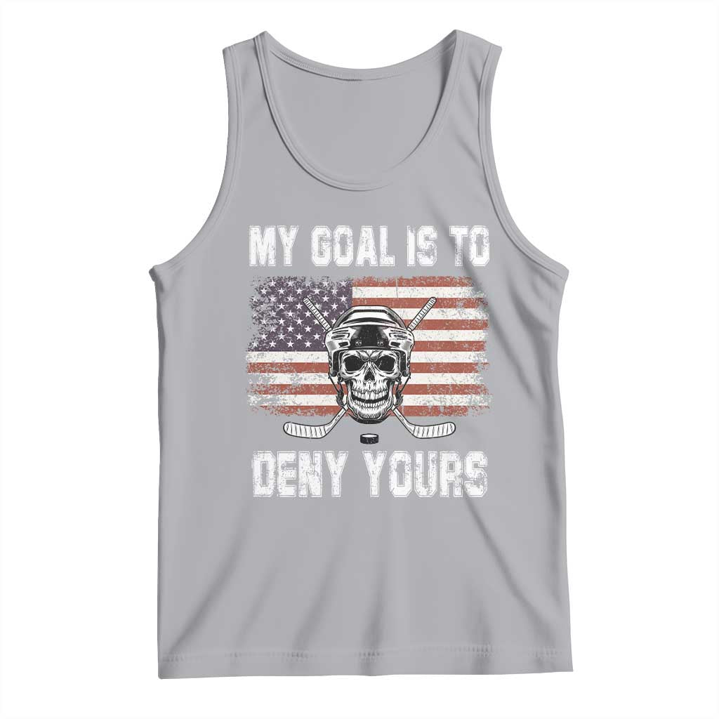 USA Flag Hockey Skull Tank Top My Goal Is To Deny Yours