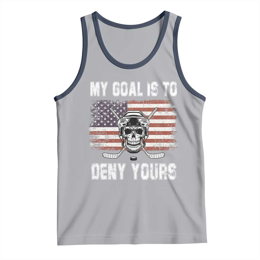 USA Flag Hockey Skull Tank Top My Goal Is To Deny Yours