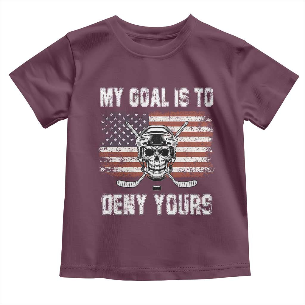 USA Flag Hockey Skull Toddler T Shirt My Goal Is To Deny Yours