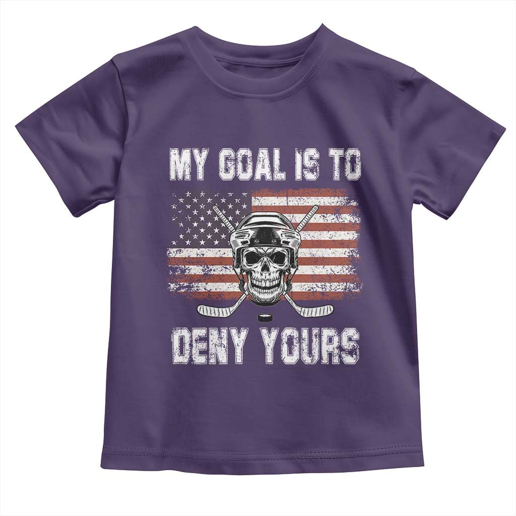 USA Flag Hockey Skull Toddler T Shirt My Goal Is To Deny Yours