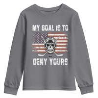 USA Flag Hockey Skull Youth Sweatshirt My Goal Is To Deny Yours