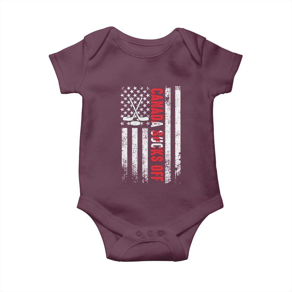 USA Flag Hockey Baby Onesie Funny Canada Sucks US EH American Flag