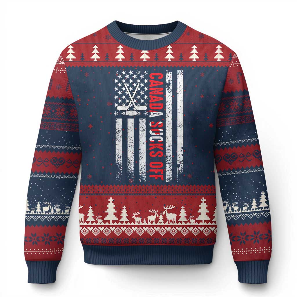 USA Flag Hockey Ugly Christmas Sweater Funny Canada Sucks US EH American Flag - Wonder Print Shop