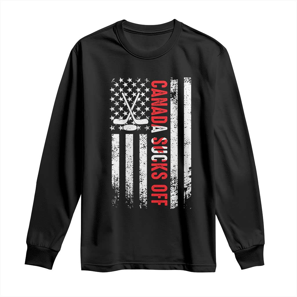 USA Flag Hockey Long Sleeve Shirt Funny Canada Sucks US EH American Flag
