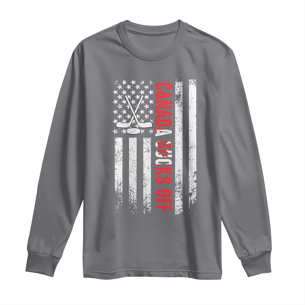USA Flag Hockey Long Sleeve Shirt Funny Canada Sucks US EH American Flag