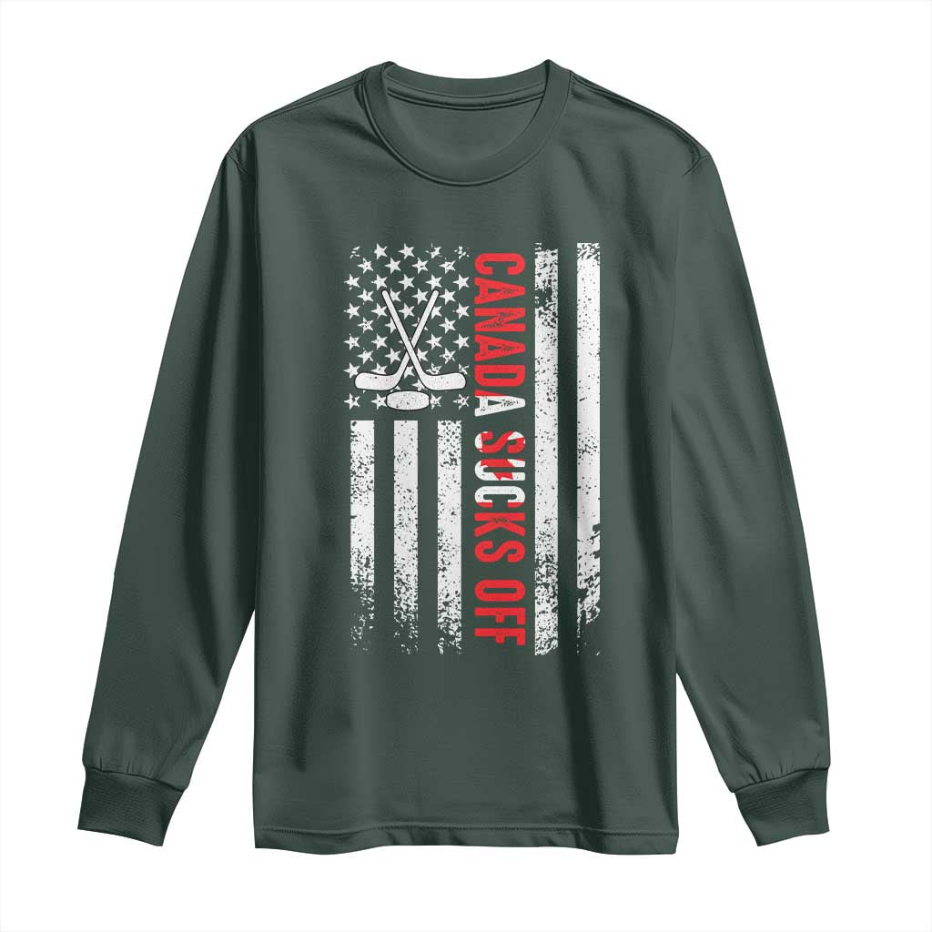 USA Flag Hockey Long Sleeve Shirt Funny Canada Sucks US EH American Flag