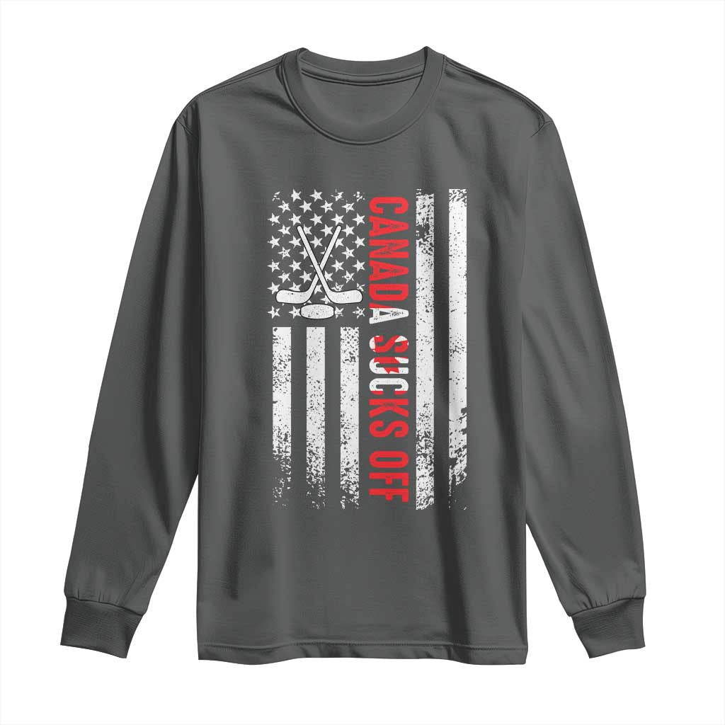 USA Flag Hockey Long Sleeve Shirt Funny Canada Sucks US EH American Flag