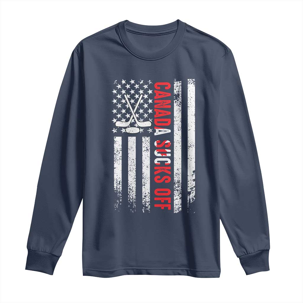 USA Flag Hockey Long Sleeve Shirt Funny Canada Sucks US EH American Flag