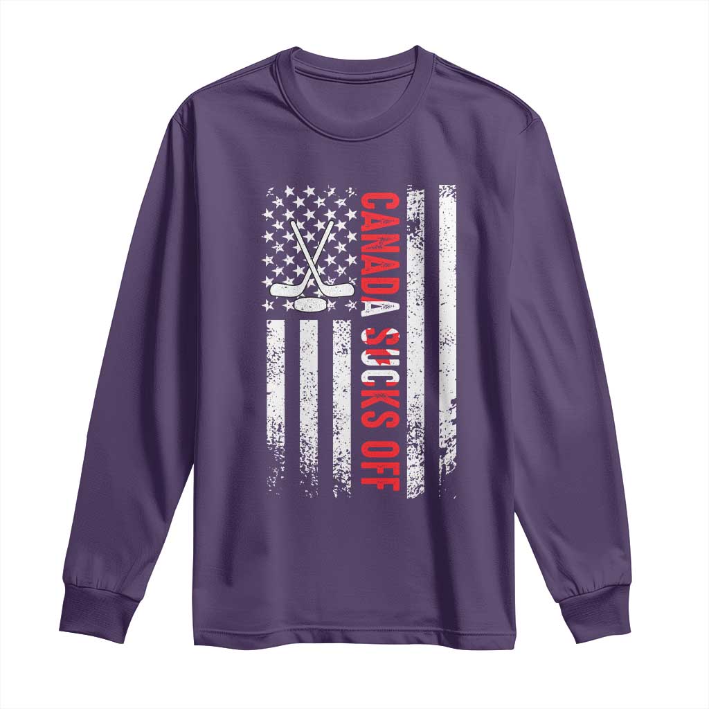 USA Flag Hockey Long Sleeve Shirt Funny Canada Sucks US EH American Flag