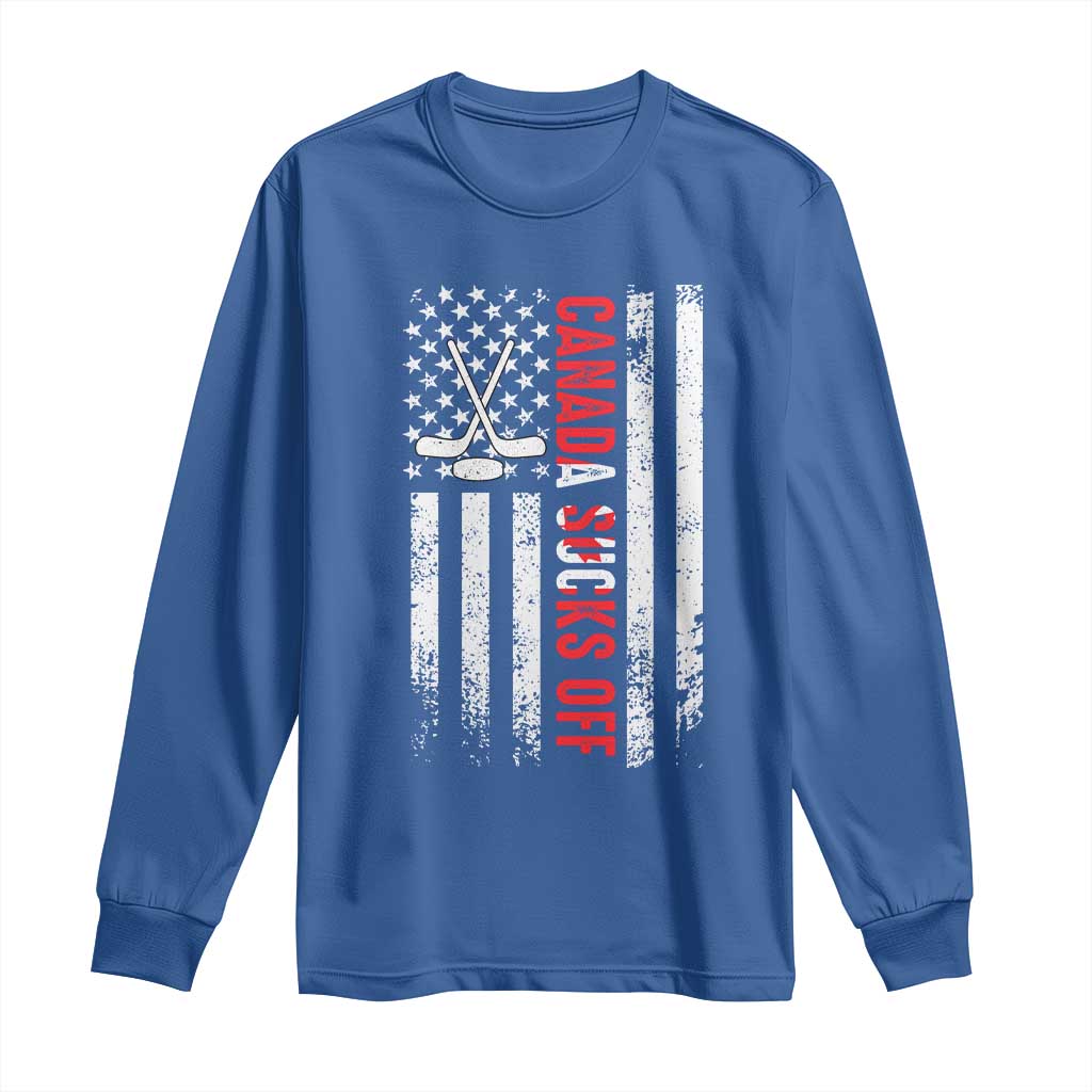 USA Flag Hockey Long Sleeve Shirt Funny Canada Sucks US EH American Flag