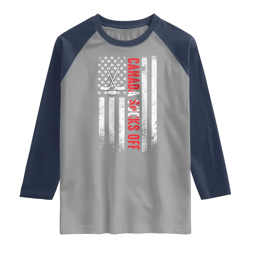 USA Flag Hockey Raglan Shirt Funny Canada Sucks US EH American Flag