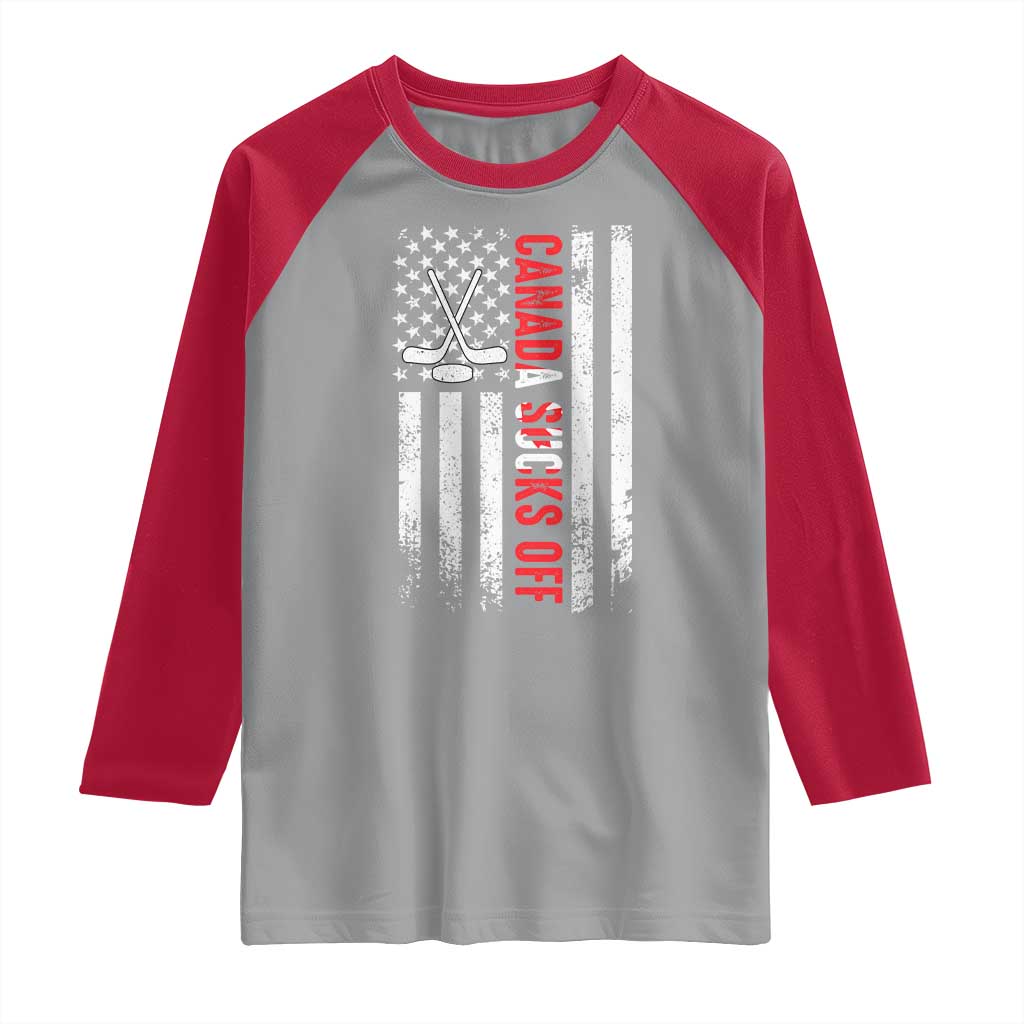 USA Flag Hockey Raglan Shirt Funny Canada Sucks US EH American Flag