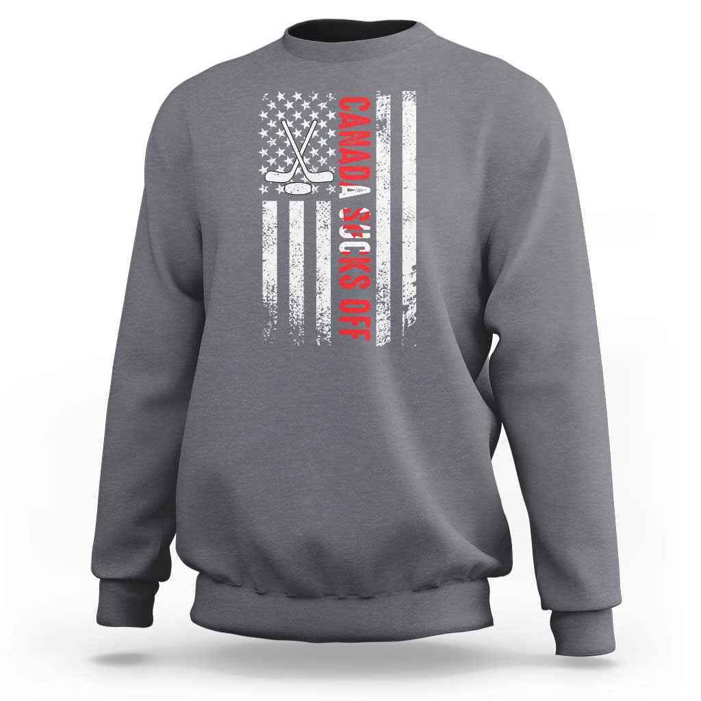 USA Flag Hockey Sweatshirt Funny Canada Sucks US EH American Flag