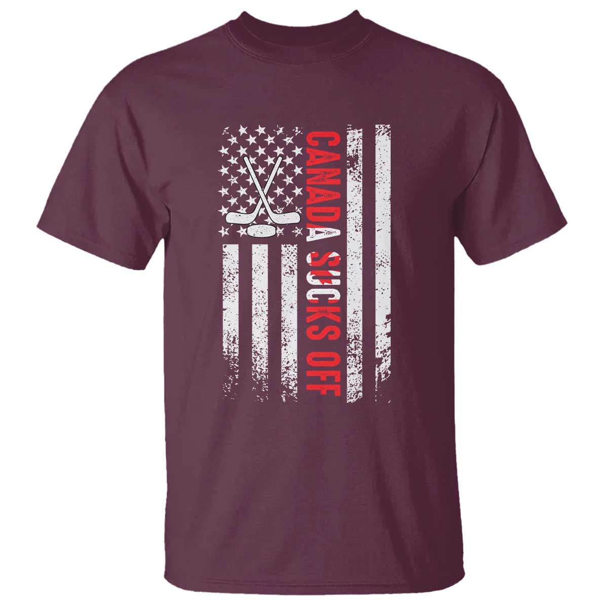 USA Flag Hockey T Shirt Funny Canada Sucks US EH American Flag