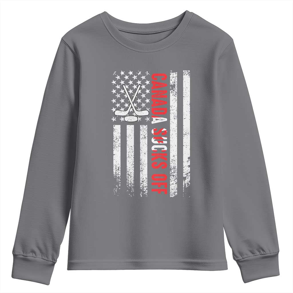 USA Flag Hockey Youth Sweatshirt Funny Canada Sucks US EH American Flag