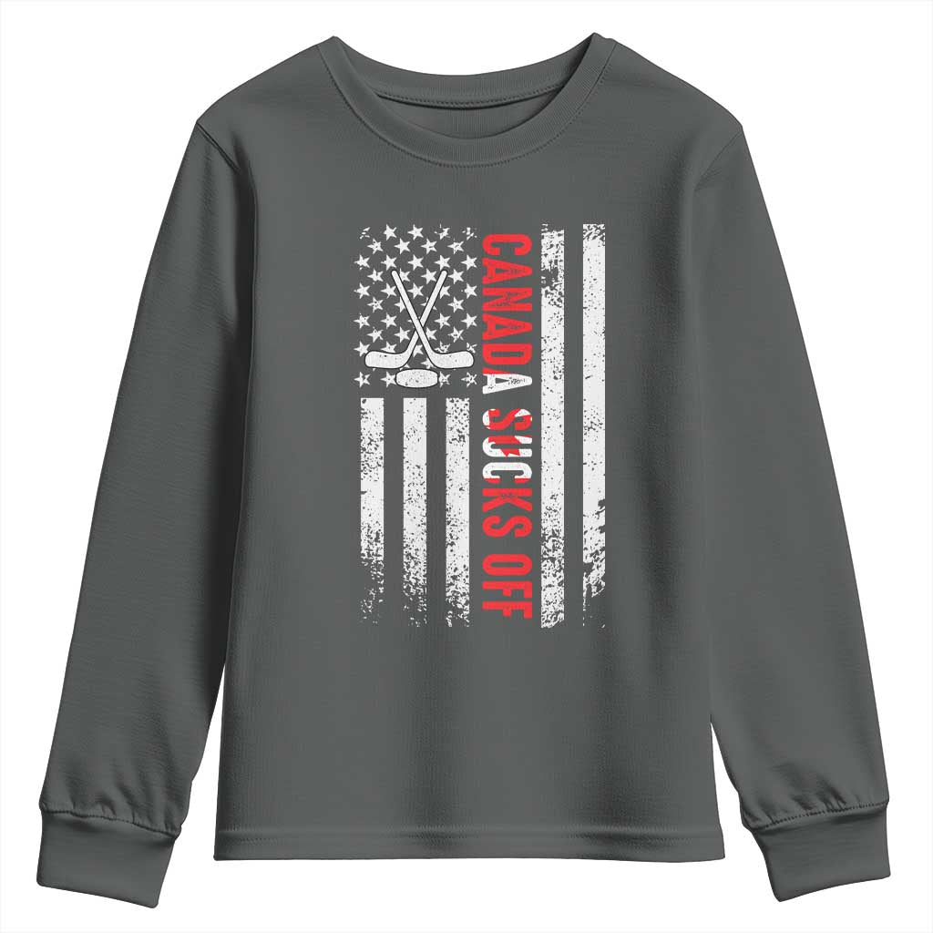 USA Flag Hockey Youth Sweatshirt Funny Canada Sucks US EH American Flag