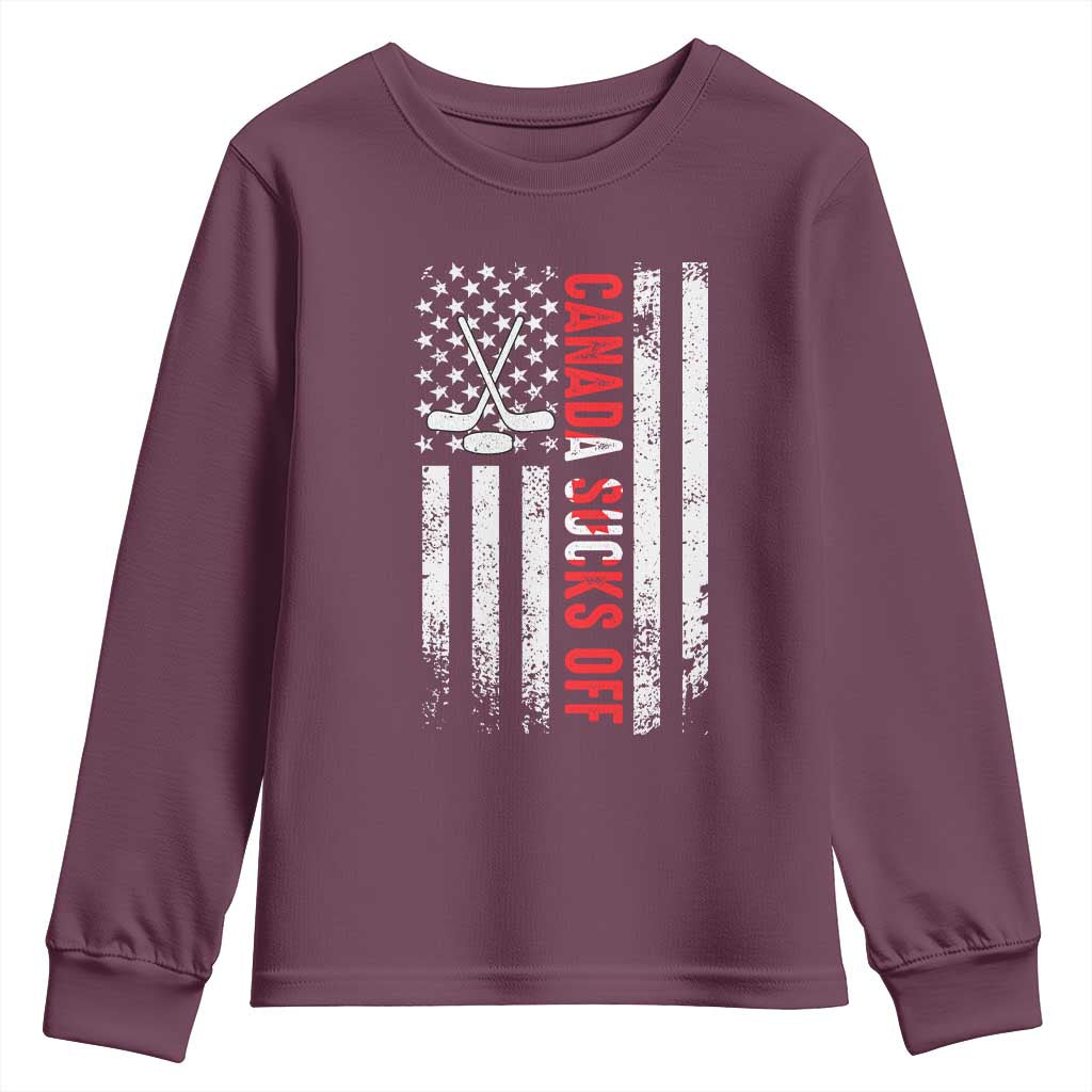 USA Flag Hockey Youth Sweatshirt Funny Canada Sucks US EH American Flag
