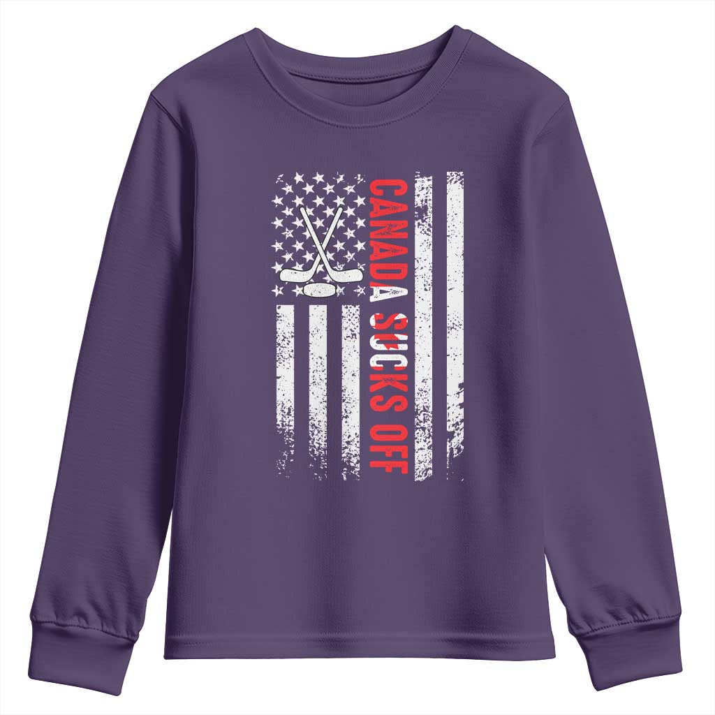 USA Flag Hockey Youth Sweatshirt Funny Canada Sucks US EH American Flag