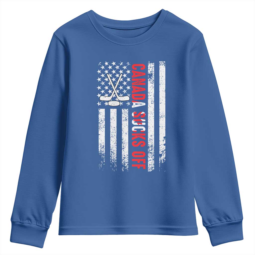 USA Flag Hockey Youth Sweatshirt Funny Canada Sucks US EH American Flag