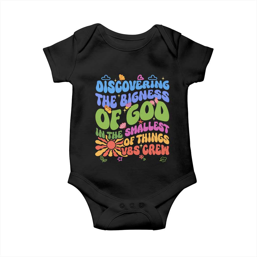 VBS 2025 Baby Onesie Discovering The Bigness Of God In The Smallest Of Things Retro Groovy