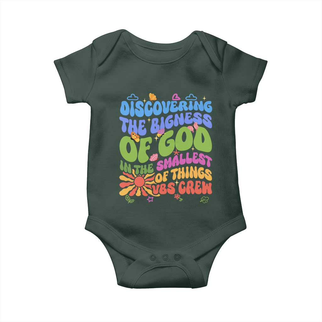 VBS 2025 Baby Onesie Discovering The Bigness Of God In The Smallest Of Things Retro Groovy