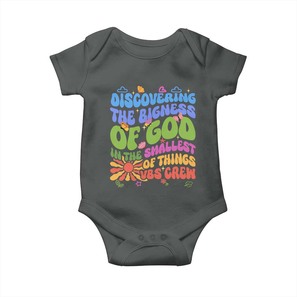 VBS 2025 Baby Onesie Discovering The Bigness Of God In The Smallest Of Things Retro Groovy