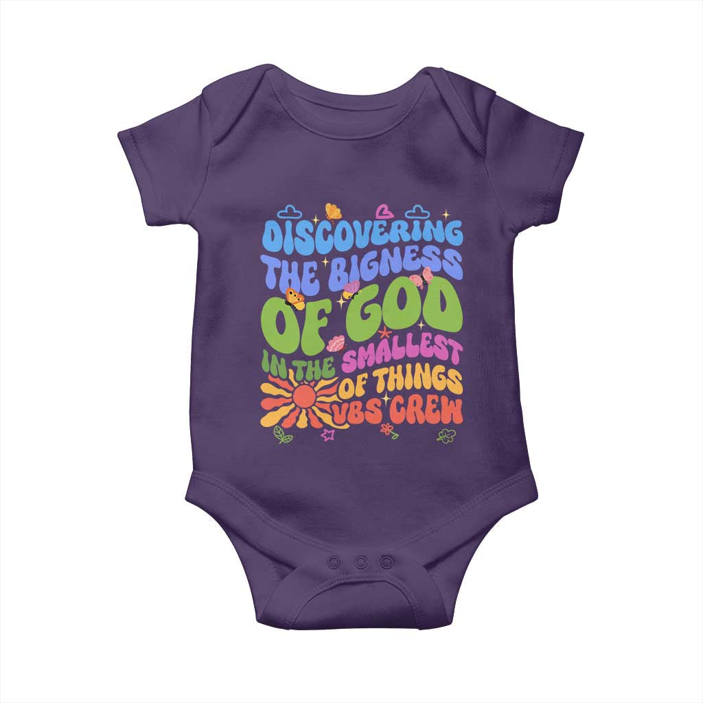 VBS 2025 Baby Onesie Discovering The Bigness Of God In The Smallest Of Things Retro Groovy
