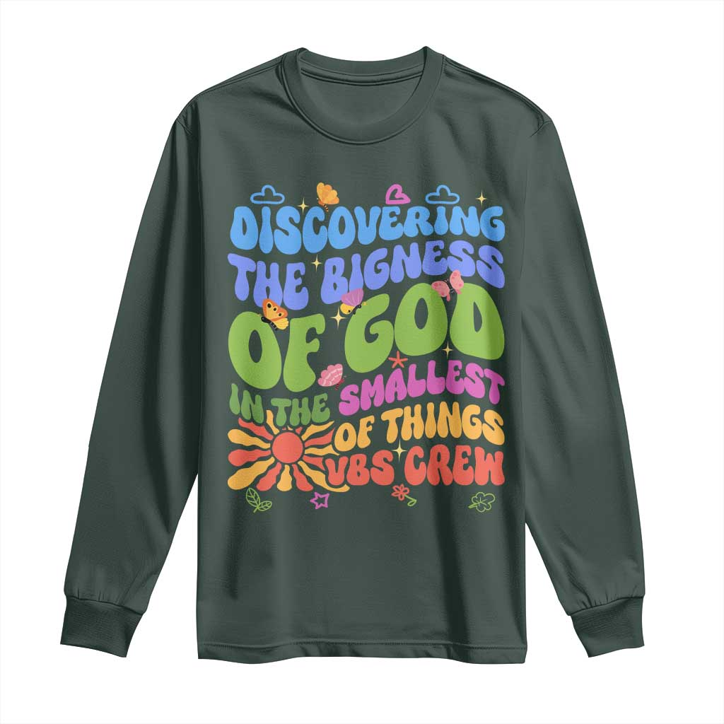 VBS 2025 Long Sleeve Shirt Discovering The Bigness Of God In The Smallest Of Things Retro Groovy