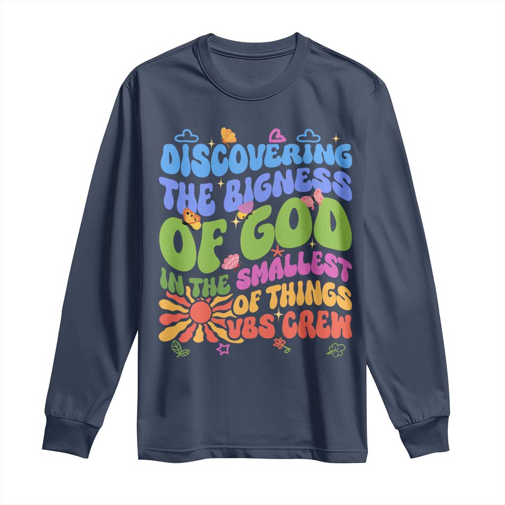VBS 2025 Long Sleeve Shirt Discovering The Bigness Of God In The Smallest Of Things Retro Groovy