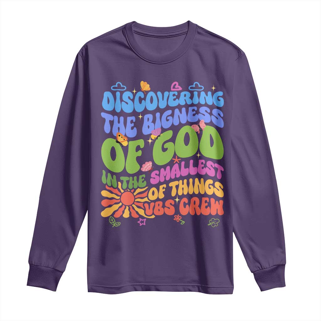 VBS 2025 Long Sleeve Shirt Discovering The Bigness Of God In The Smallest Of Things Retro Groovy
