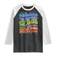 VBS 2025 Raglan Shirt Discovering The Bigness Of God In The Smallest Of Things Retro Groovy