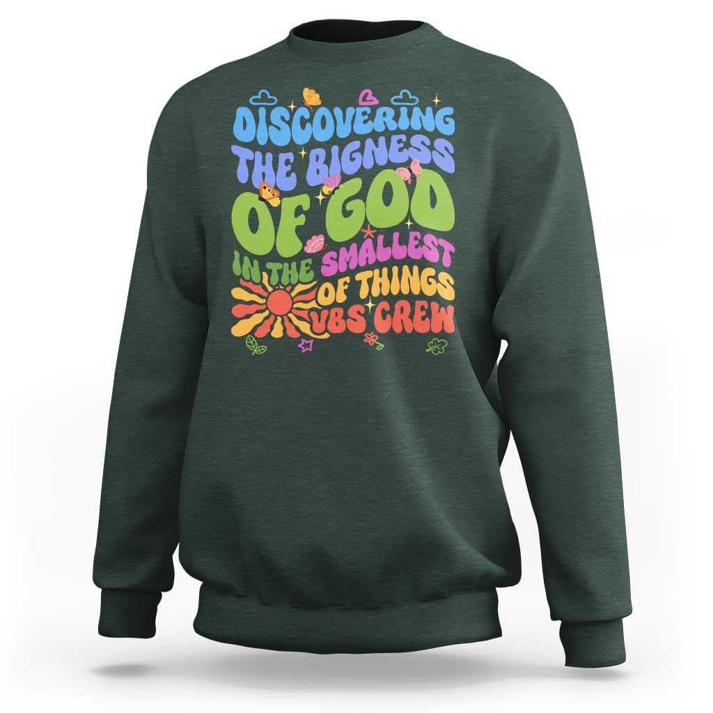 VBS 2025 Sweatshirt Discovering The Bigness Of God In The Smallest Of Things Retro Groovy