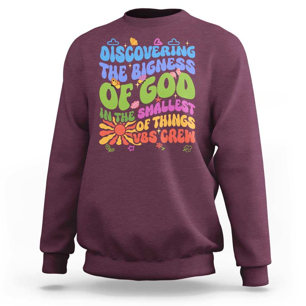 VBS 2025 Sweatshirt Discovering The Bigness Of God In The Smallest Of Things Retro Groovy