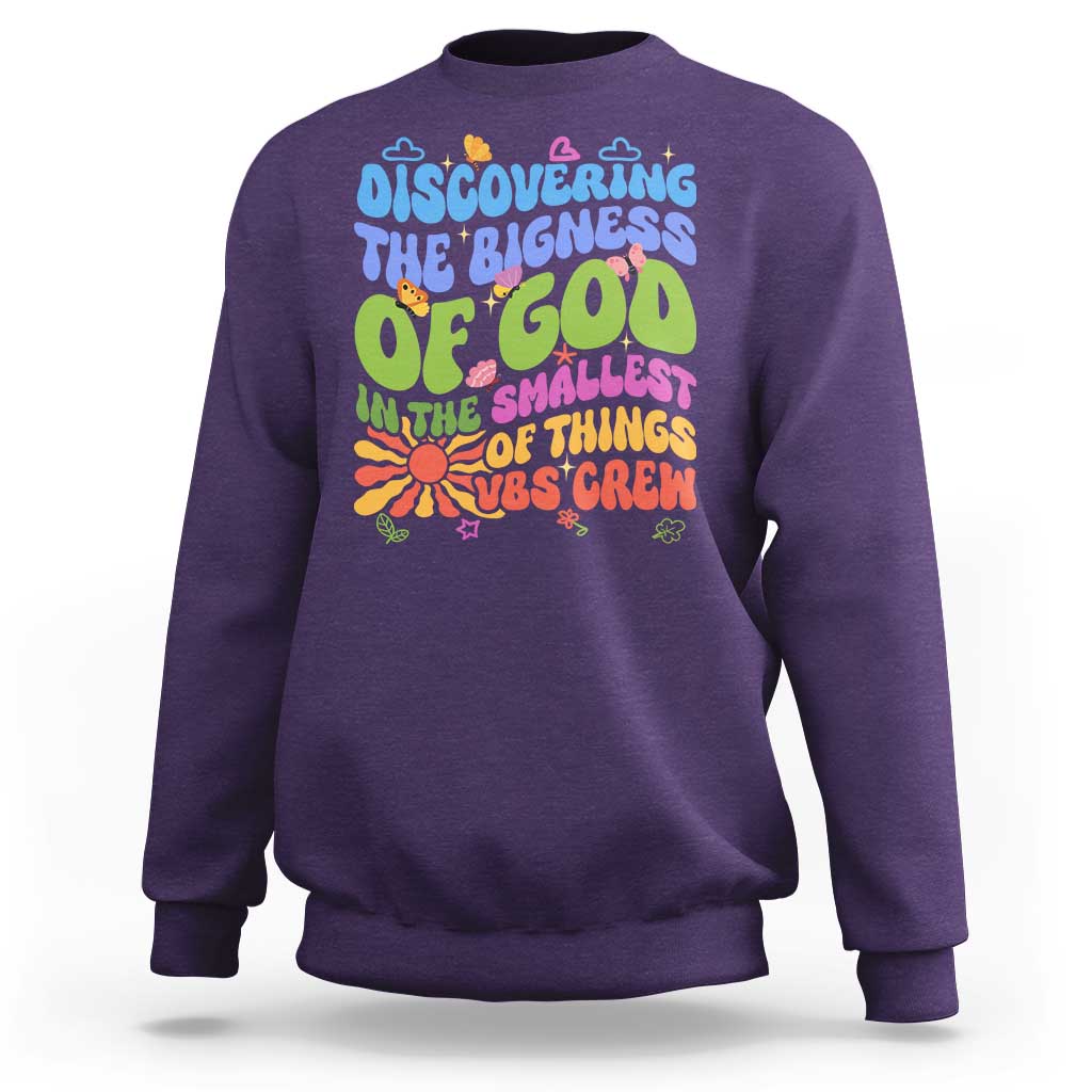 VBS 2025 Sweatshirt Discovering The Bigness Of God In The Smallest Of Things Retro Groovy