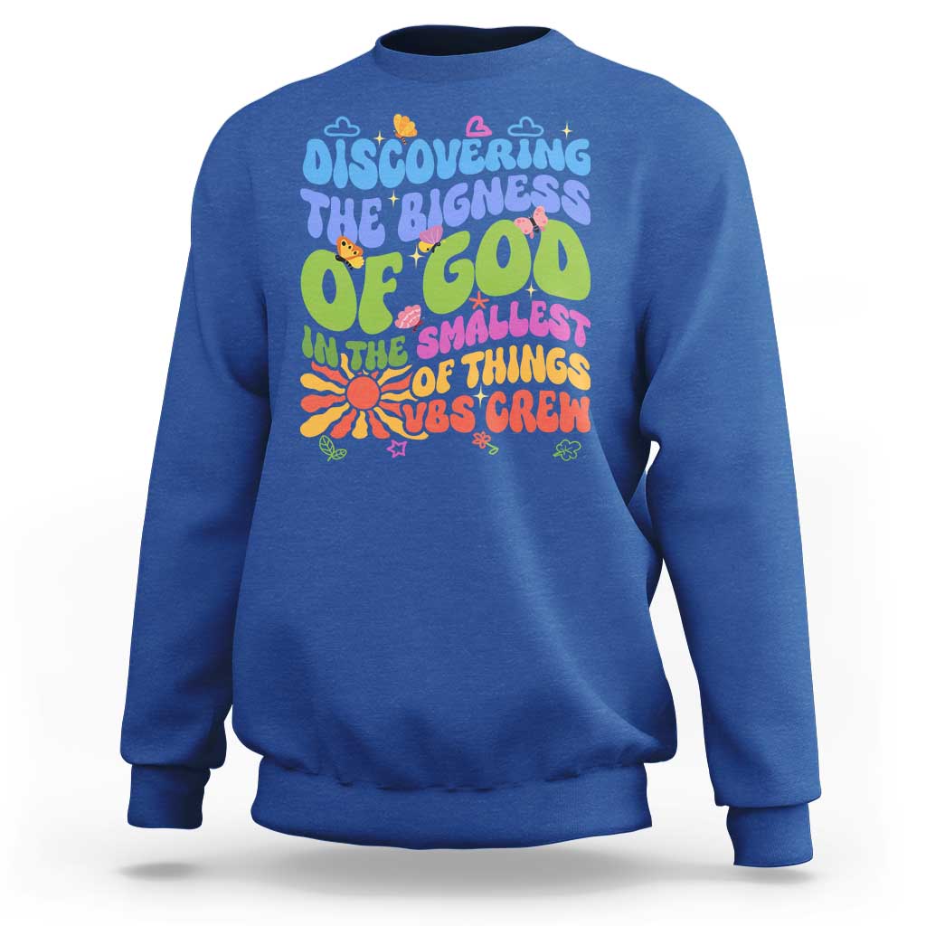 VBS 2025 Sweatshirt Discovering The Bigness Of God In The Smallest Of Things Retro Groovy