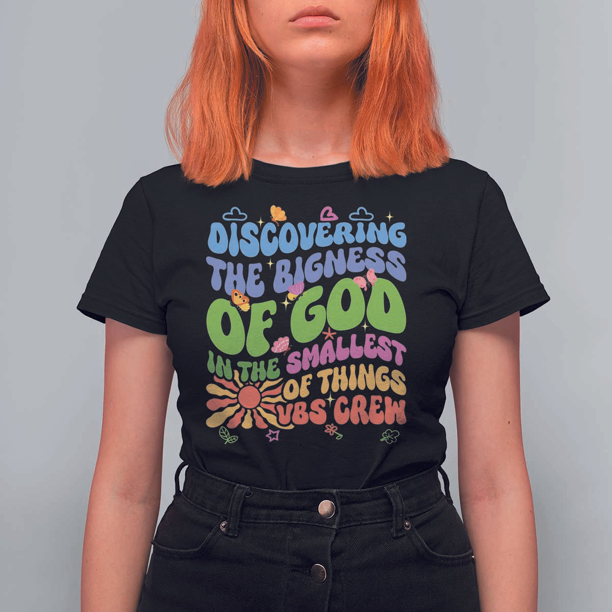 VBS 2025 T Shirt For Women Discovering The Bigness Of God In The Smallest Of Things Retro Groovy