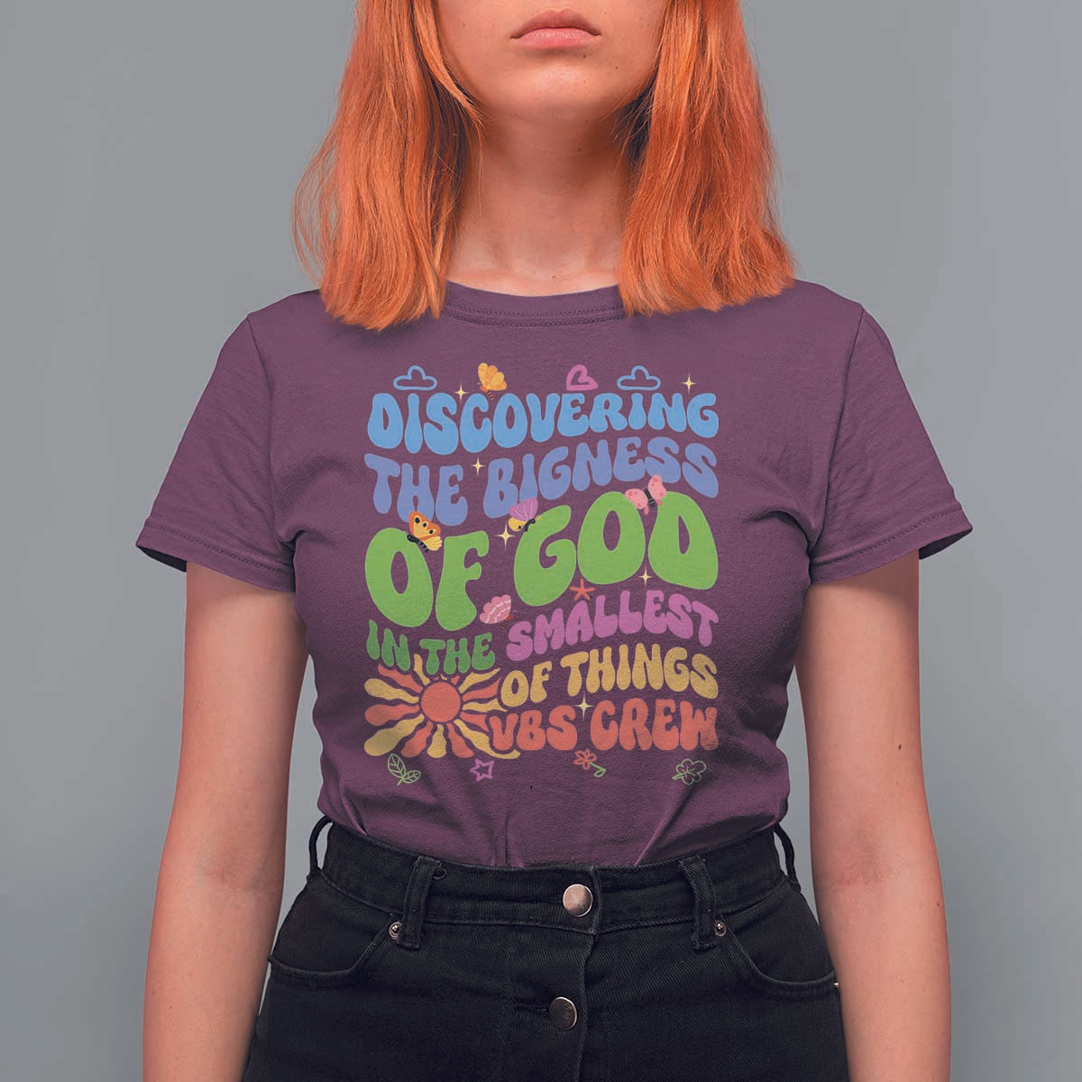 VBS 2025 T Shirt For Women Discovering The Bigness Of God In The Smallest Of Things Retro Groovy