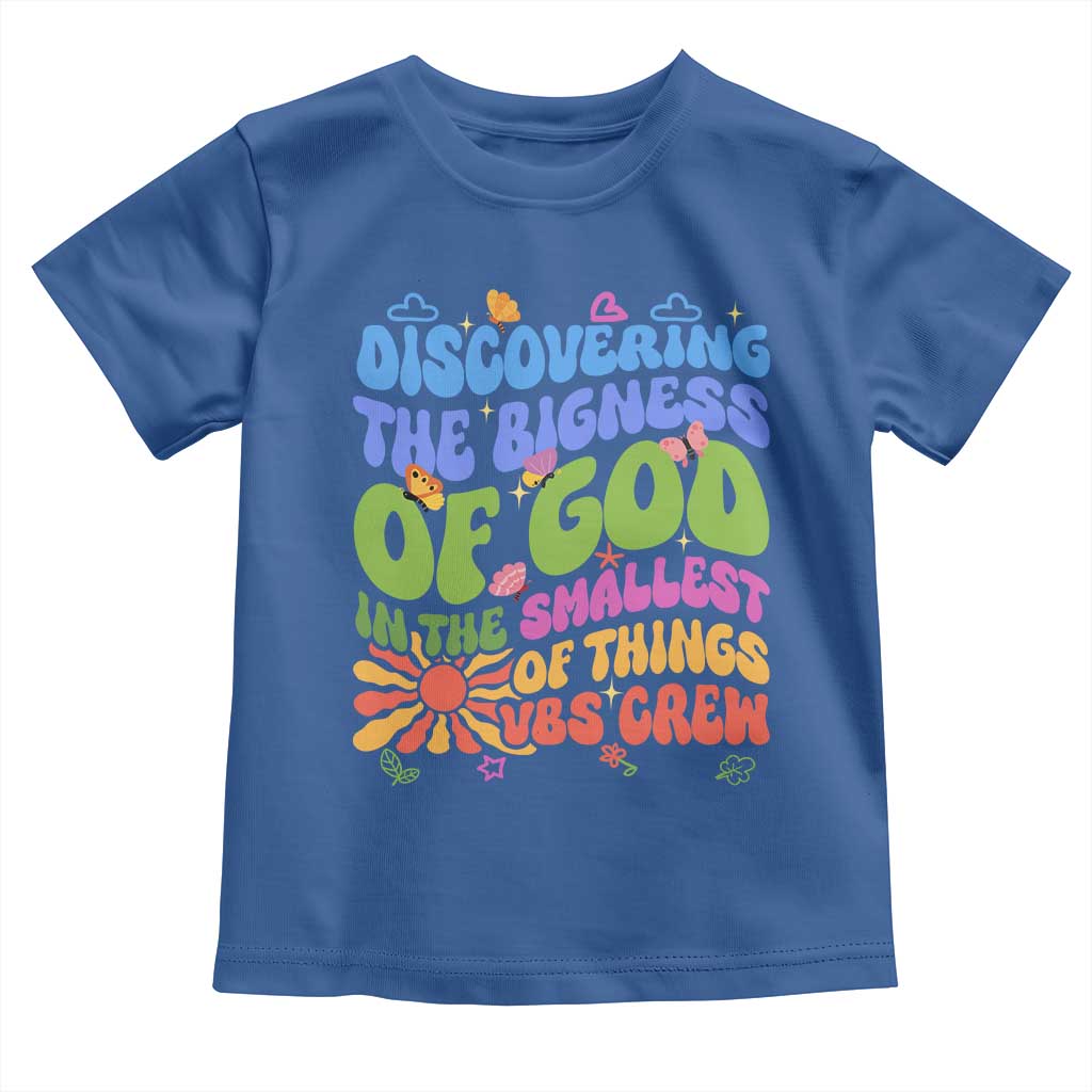 VBS 2025 Toddler T Shirt Discovering The Bigness Of God In The Smallest Of Things Retro Groovy