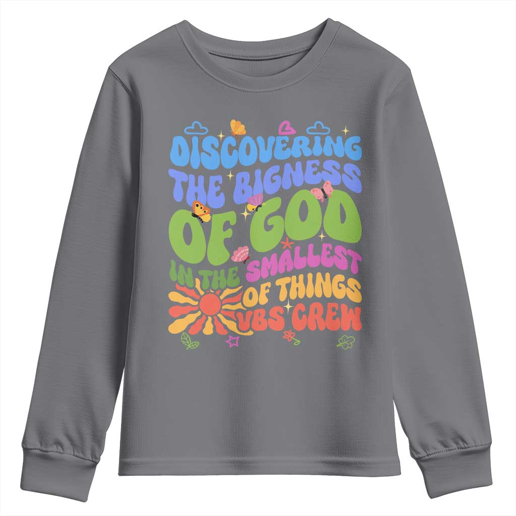 VBS 2025 Youth Sweatshirt Discovering The Bigness Of God In The Smallest Of Things Retro Groovy