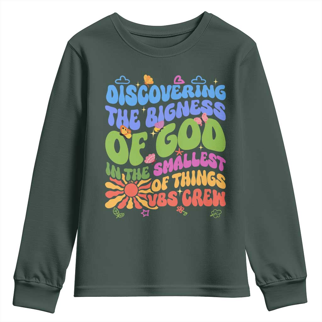 VBS 2025 Youth Sweatshirt Discovering The Bigness Of God In The Smallest Of Things Retro Groovy