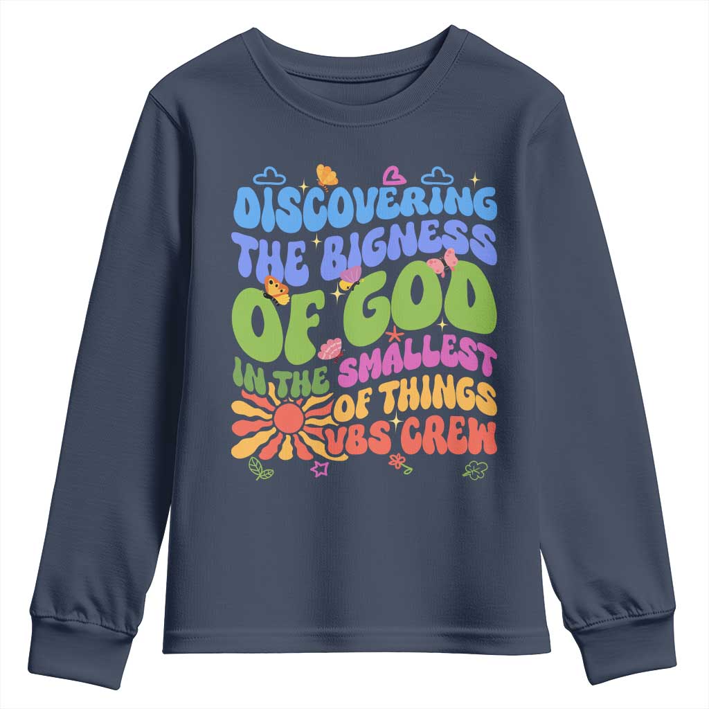 VBS 2025 Youth Sweatshirt Discovering The Bigness Of God In The Smallest Of Things Retro Groovy