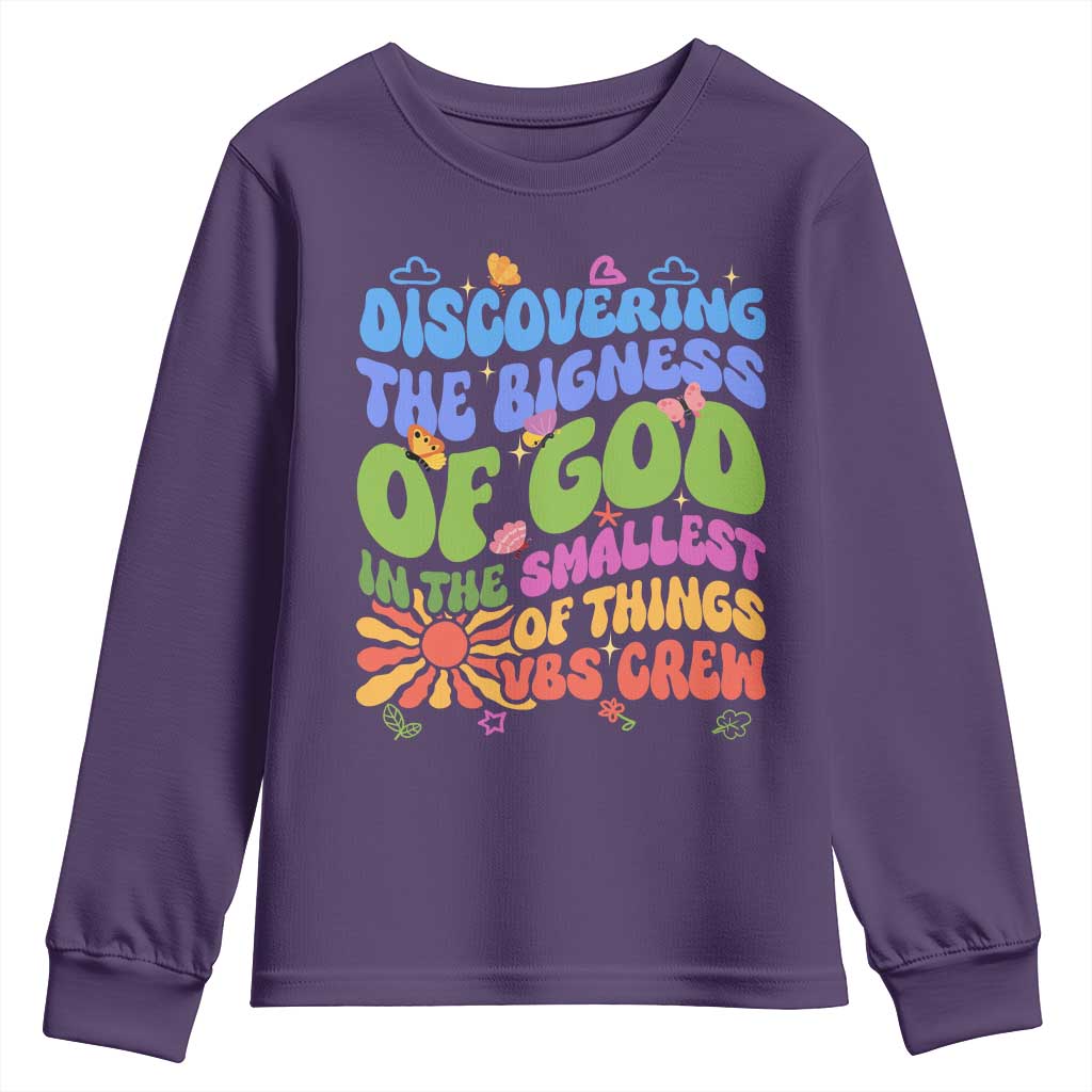 VBS 2025 Youth Sweatshirt Discovering The Bigness Of God In The Smallest Of Things Retro Groovy
