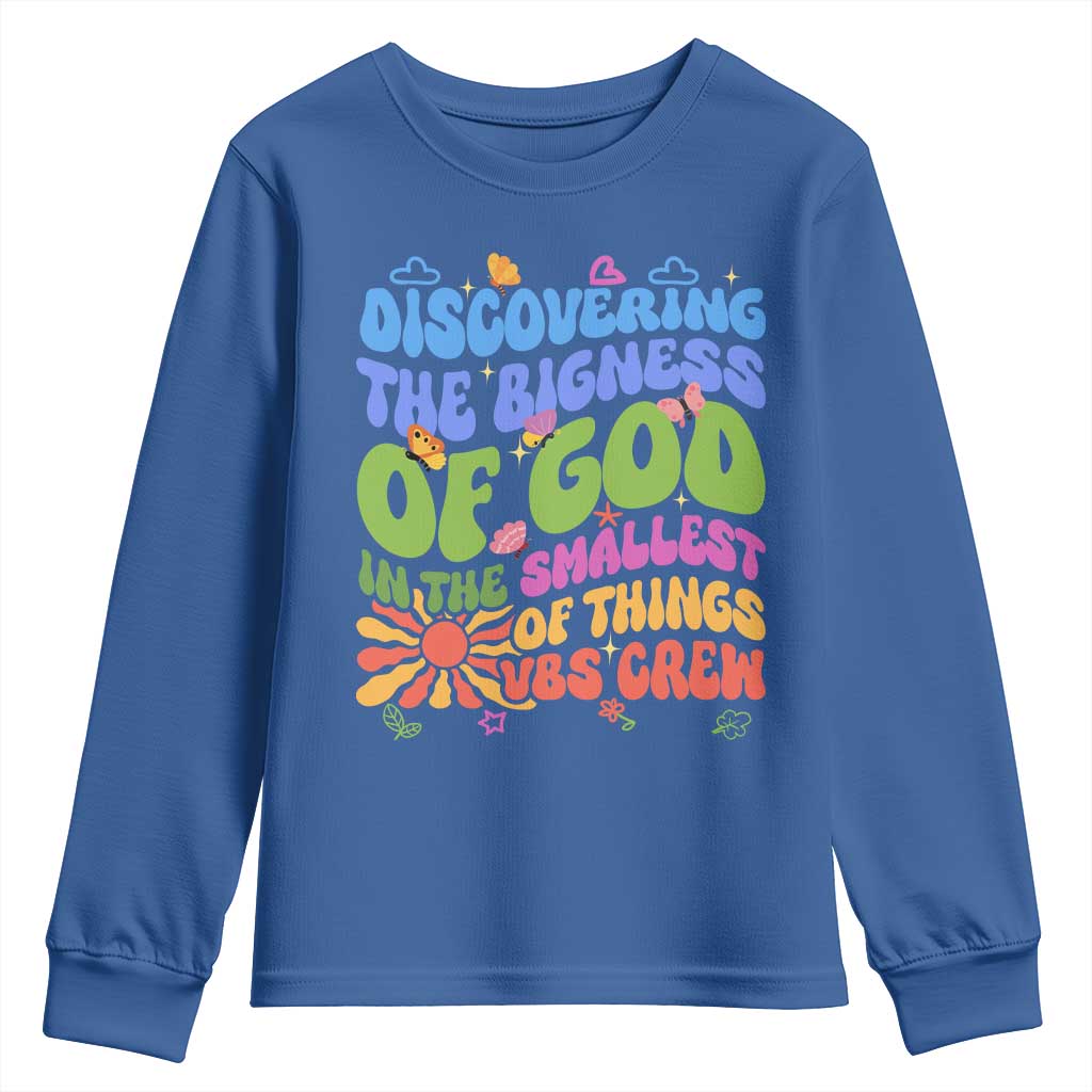 VBS 2025 Youth Sweatshirt Discovering The Bigness Of God In The Smallest Of Things Retro Groovy